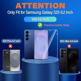 firtstnow 3 Pack for Samsung Galaxy S25 Screen Protector Tempered Glass + 3 Pack Camera Lens Protector, Military Grade Shatterproof, 9H Hardness, Fingerprint Unlock, Case Friendly 6.2 Inch