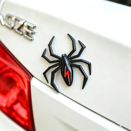 Image of 3D Spider Chrome Emblem Badge Sticker Decoration for Car, Truck, Motorcycle, RV, Scooter, SUV, Door, Window (Black+Red Flash Spider)