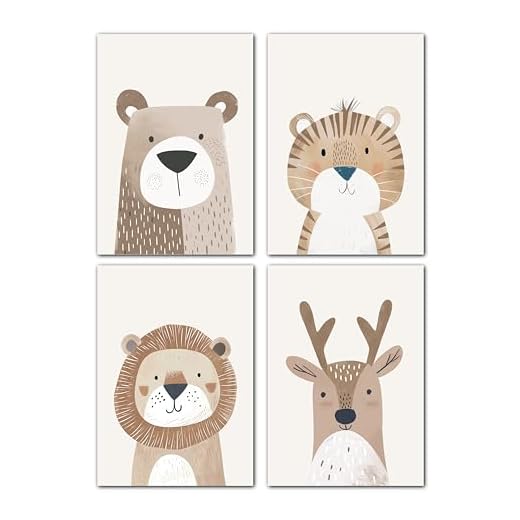 LAVEMA photos décoration chambre bébé | Affiche chambre d'enfant animaux beige | Affiche A4 sans cadre photo | Images de décoration pour chambres d'enfants pour filles et garçons