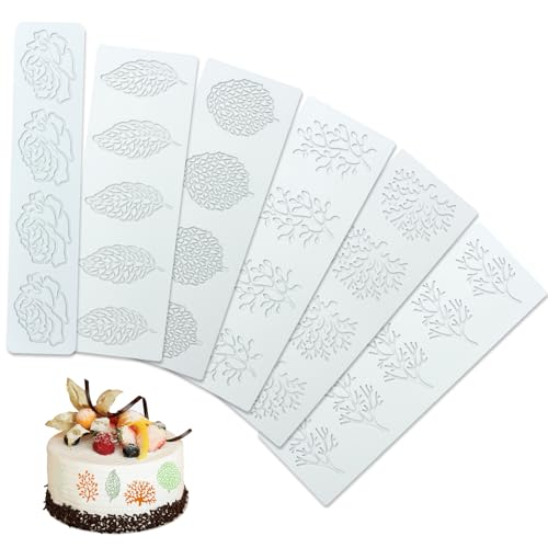VEGCOO 6 Pièces Moule Forme Feuille, Moule Dentelle en Silicone, Silicone Tapis de Dentelle pour Chocolat, Fondant, Pâte à Sucre, Gâteau, Décoration...