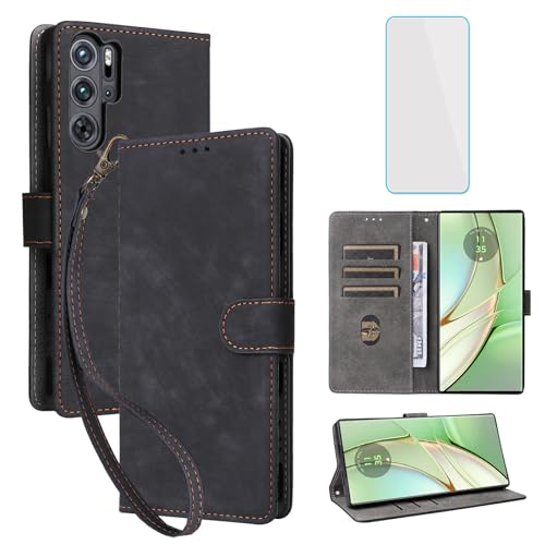 IUQXU for ZTE Nubia RedMagic 9 Pro/RedMagic 9 Pro Plus Wallet Phone Case with Screen Protector [RFID Blocking] Leather Kickstand Women Men Cell Phone Case for Nubia Red Magic 9 Pro+ 9Pro Black