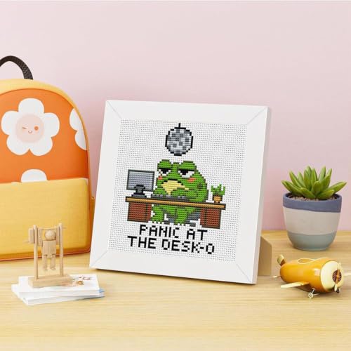 Image of Tiwabb Frog Stamped Cross Stitch Kits for Adults Beginners with Frame | Partial 11CT Cross-Stitch Kit,DIY Arts and Crafts for Adults,Embroidery Kit for Adults Beginners 7x7inch
