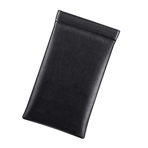 Image of FINTIE Soft Eyeglasses Case with Cleaning Cloth, Portable Squeeze Top Vegan Leather Glasses Pouch, Sunglasses Eyewear Bag