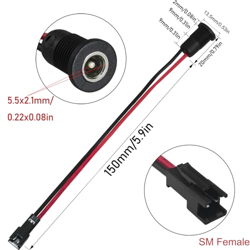 LUORNG 5PCS DC Power Socket Electric Scooter Scooter Charging Port Plug Wire Waterproof Cap 5.5x2.1mm Threaded Female Connector for Electronics Digital Remote Control Communication Products by LUORNG - Image 3