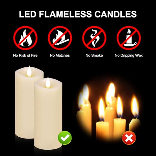 Image of 2PCS, 3 x 7 inches Flameless Candle with Remote Control, 3D Flickering Wick, Real Wax, Battery Candles,with Timer,Battery Powered Candles,for Holiday Home Decor,Ivory