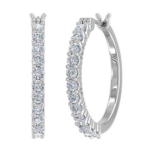 1/4 to 3/4 Carat Natural Diamond Hoop Earrings in 10K Gold or in Platinum