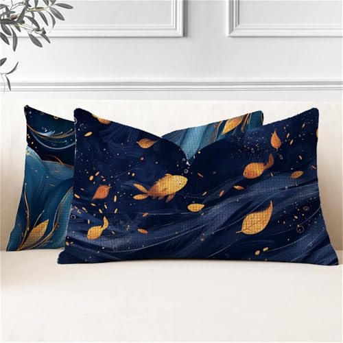 Funda Cojin 60x120,Juego de 2 Cojines Exterior Hojas Fundas Cojines Rectangulares Pez Funda Almohada Impermeable,Cogines Sofá con Cremallera Invisible para Sala de Estar Jardín Coche Decorativos J2-37