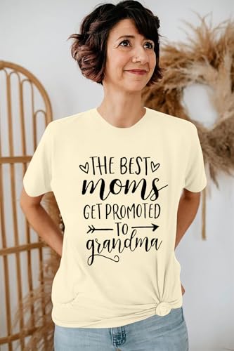 Image of Women Best Moms Shirt Get Promoted to Grandma T Shirt Grandmother Gift Shirt Short Sleeve Casual Tee Top