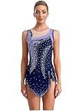Oyolan Vestido De Gimnasia Rítmica para Mujer Maillot con Falda De Gimnasia Ritmica Vestido De Danza Lírica Dancewear Azul Marino XL