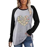 Damen Lässige Bluse Pullover Shirts Lange Ärmel Rundhals T-Shirts Tunika Bluse T-Shirt Valentinstag 2023 Liebeshemden Özil Trikot