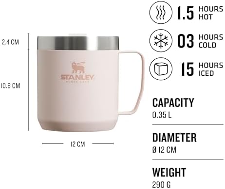 Stanley Classic Legendary Camp Mug Paslanmaz Çelik Termos Bardak, Pembe Kuvars (Rose Quartz), 0.35 Litre - Görsel 2
