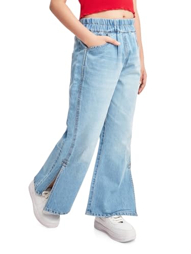 Image of olele Girls Super Jeans Collection for 4-14 Yrs | Stretchable Cotton Denim Trousers | Blue Jeans for Kids | Baggy Denim Pants | Cargo Pants for Girls