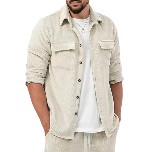 Image of COMBRAIDED Corduroy Men's Full Sleeve Casual Striped Shirt - Comfort Fit, Ideal Stylish and Versatile Clothing