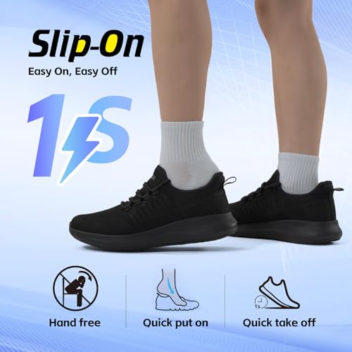Image of Non Slip Work Shoes for Men Slip On Shoes Slip Resistant Work Sneakers Nonslip Lightweight Restaurant Food Service Zapatos de Trabajo para Hombres, All Black US 6.5-13