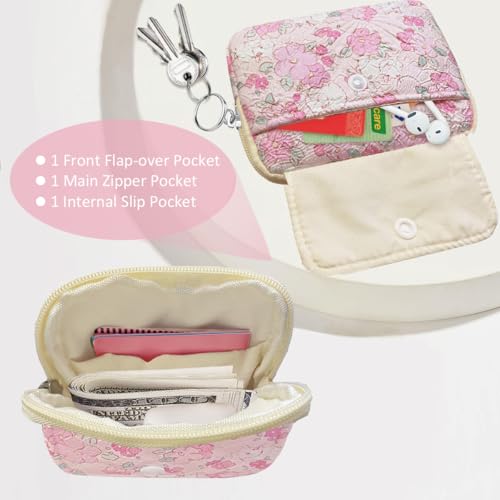 Cotton Quilted Floral Coin Pouch with Cute Prints Zipper for Women Girls (FLOWER WHITE RABBIT)2
