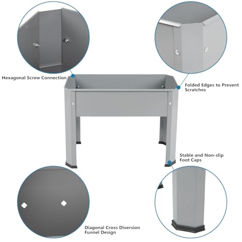 CStern Verhoogd bed, metalen plantenbed, verhoogde bedden, weerbestendige plantenbak, kruidenbed voor balkon, tuin, terras, 60 x 46 x 27 cm, grijs - Afbeelding 4