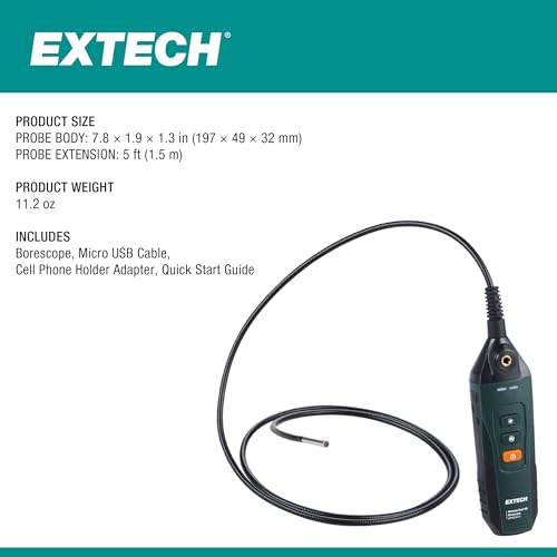 Image of Extech BRW450-D Wireless Dual HD Videoscope | 1280x720 dual HD, 5.5mm probe on 1.5m cable, IP67, ExView app, 5hr battery, case