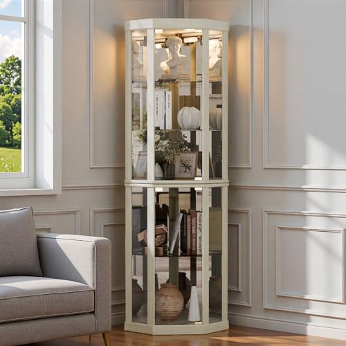 Trygoal Lighted 3-Side Glass Display Curio Cabinet, Corner China Cabinet