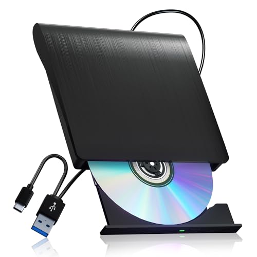 juwuoi External CD/DVD Drive for Laptop PC CD DVD Player USB 3.0 Portable Optical Drive CD Burner Compatible with Windows 10 11 Linux Mac OS (Black)