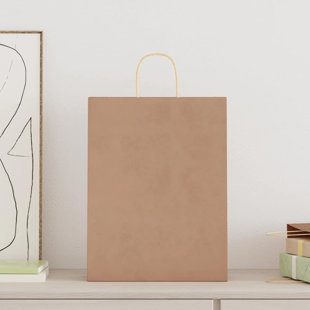 Sac en Papier Kraft Lot de 250, Sac Cadeaux Pochette Papier Sachet Kraft 250 pcs avec poignées marron 32x12x42 cm