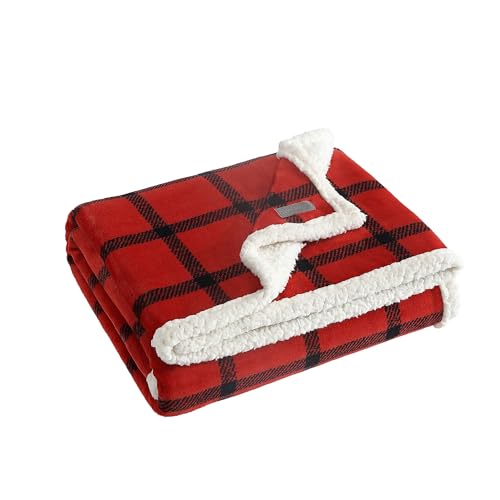 Image of Eddie Bauer - Throw Blanket, Brushed Fleece & Plush Sherpa Soft Bedding, Blanket for Couch & Bed (Bunkhouse Plaid Red, 50 inch x 60 inch)