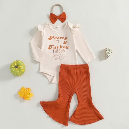 BemeyourBBs Newborn Baby Girl Clothes Ruffle Romper Bodysuit Top Flared Pants Set Baby Bell Bottom Outfit2