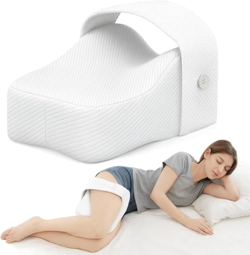 SUDAHIA Knee Pillow for Side Sleepers with Adjustable Strap – Memory Foam Leg Cushion, Comfortable Sleeping Support for Sciatica Relief, Back, Hip, Knee & Joint Pain, Spine Alignment (White)