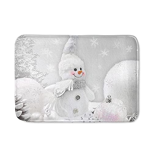Amzbeauty Dekorative Fußmatte mit Weihnachtsmotiv, Schneemann, Willkommensmotiv, weißer Teppich, Fußmatte für Innen- und Außenbereich, Eingangsbereich Cover