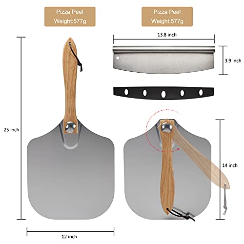 Pizza Peel (14\"x12\") W/Pizza Cutter & Infrared Laser Temperature Thermometer Gun| INKBIRDPLUS Pizza Peel w/Foldable Wood Handle for Easy Storage to Baking & Slicing Homemade Pizza Bread Pie Pastry