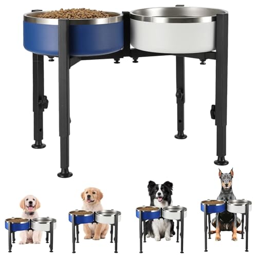 Ciotola per cani rialzata 2 in 1 con 2 posizioni, 4 ciotole regolabili in altezza, larghezza regolabile 17 – 30 cm, in metallo, per cani di taglia media e piccola (ciotola non inclusa)