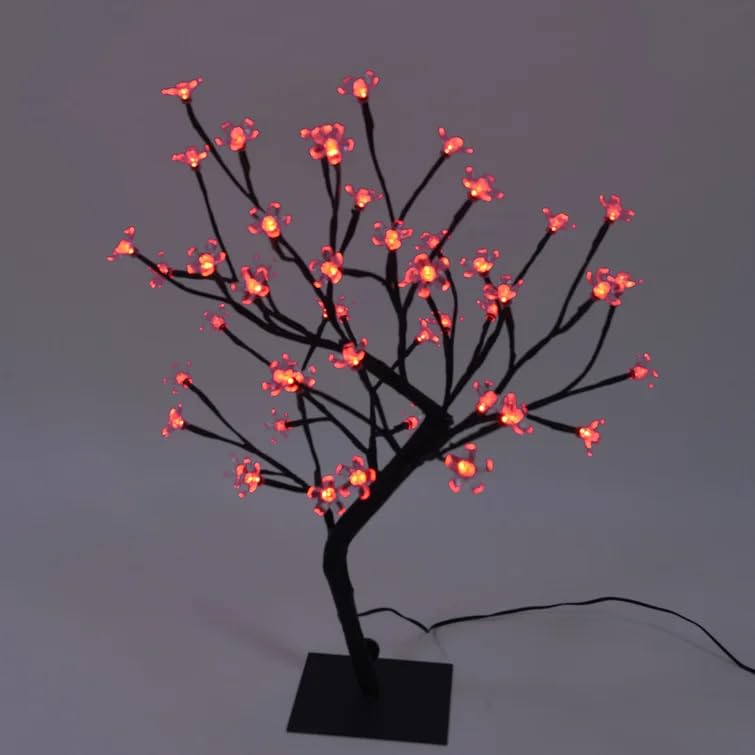 GLOWSERIE Cherry Blossom Tree Light,17inch 28LED Lighted Tabletop Artificial Flower Bonsai Tree Lamp for Home Decor Room Office Party Wedding Christmas Decorations(Red)