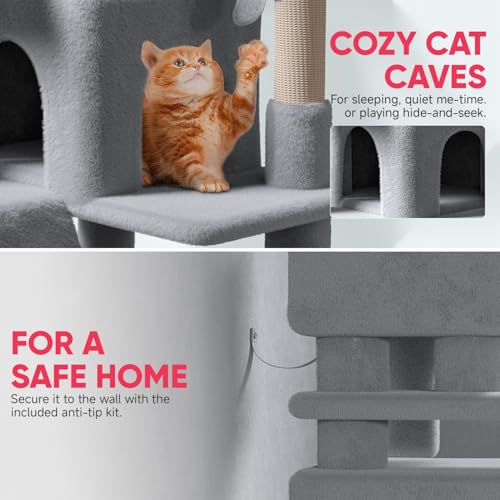 Torre para gatos 54 pulgadas con 2 condominios y 3 rascadores miniatura 5