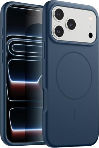 Image of mobistyle Magnetic Silicone Back Cover for iPhone 17 Pro Max 6.9-Inch, Compatible with Mag-Safe, Silky Soft Touch, Shock Absorbing Phone Cover Case with Camera Lens Protection (Blue)