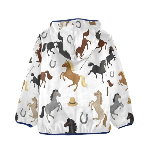 Horse Riding Pattern Toddler Fleece Jacket Girl Boys Hooded Fleece Jacket Coat Warm Outwear Zip-up 3-10T2