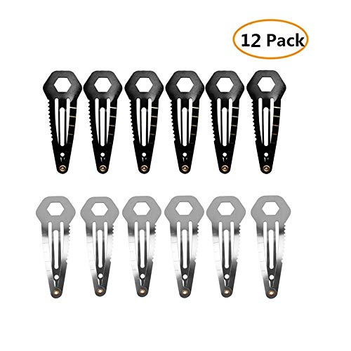 12 Pack Multi Tool Tactical Hair Clips，Stainless Steel Hairpin for Bottle Opener/Box Cutter/Screw Driver/Scrapper/Trolley Coin, Women Self-defense Tool Survival Kit