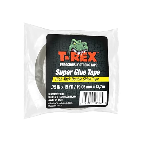 T-Rex Double Sided Super Glue Tape, 0.75' x 15 Yards, Clear, 1 Pack (287704)