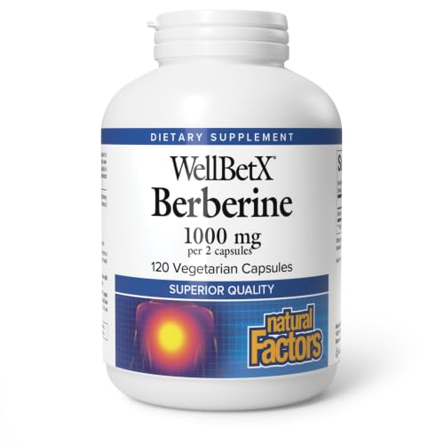 Natural Factors WellBetX Berberine - Daily Supplement Supports Metabolic Health - Formula Supports Healthy Heart - Gluten-Free & Vegan - 120 Vegetarian Capsules (120 Servings)