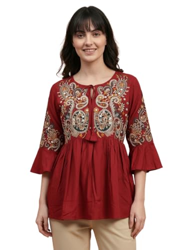 Image of Bee M Pee Designer Women's Short Kurti Navy Embroidered Viscose Rayon Tunic Tops