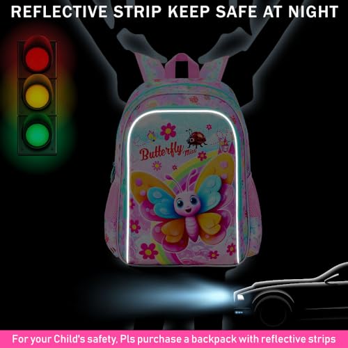 AGSDON 3PCS Girls Butterfly Backpack, 16" Kids Backpacks and Lunch Bag Set for Girls, Water Resistant Elementary Bookbag for Toddler2