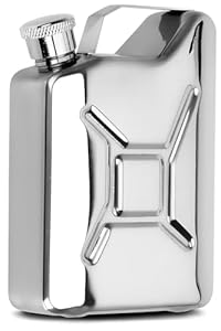 Flachmann in Kanisterform aus Edelstahl mit Schraubverschluss, kreative Schnapsaufbewahrung 150ml, tauglich für Outdooraktivitäten und Sport (SILBER)