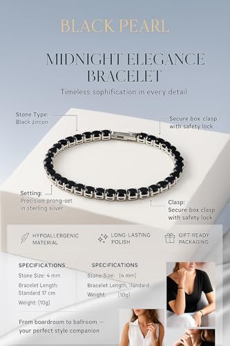 Image of BLACK PEARL Elegant Style Tennis Bracelet with Multicolour Zirconion Stones, Gold and Silver-Toned Bracelet For Women & Girls