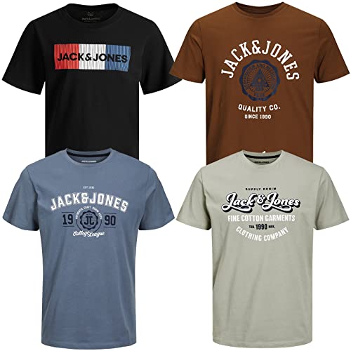 JACK & JONES Herren T-Shirt 4er Pack Big Size Übergröße 2XL 3XL 4XL 5XL 6XL 7XL 8XL Rundhals O-Neck Tee T Shirt (XXXL, 4er Paket # 24 PS)