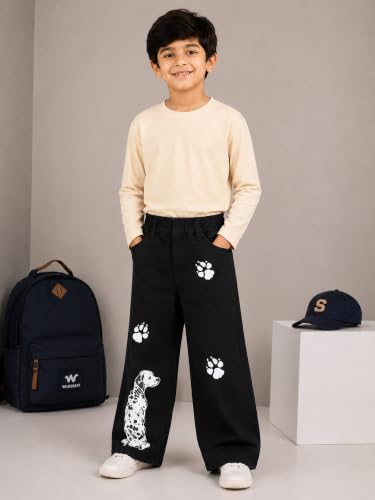 Image of KiddoPanti Boys Baggy Jeans | Stretch Denim Wide Leg Jeans | Elastic Waist Casual Denim Pants | Cotton Blend Loose Fit with 4 Pockets | Kids Street wear | 2-14 Years