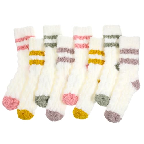 5 Pairs Fuzzy Socks for Women Microfiber Soft Cozy Socks Fluffy Slipper Sock Plush Warm Sock for Women Fall Winter Christmas, Plush Home Sleeping Sockss