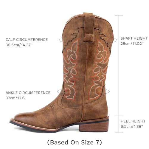 Image of SheSole Women's Cowboy Boots Square Toe Mid Wide Calf Cowgirl Boots Chunky Heel Fashion Western Boots