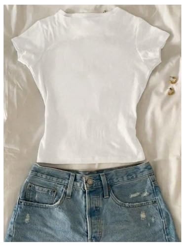 Image of RoseSeek Girl's Floral Graphic Crop Tops Tees Short Sleeve Crewneck Cute Slim Fit T Shirt Summer Tops