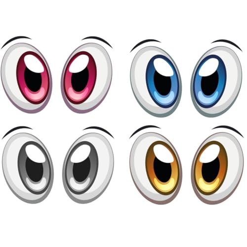 WEGLOK Aufkleber Augen, 4 Paar, Spaßartikel, Lustig, Mehrfarbig, Selbstklebend, Wetterfest, Für Auto, Motorrad, Helm, Fahrrad