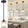 Btvsd 3 Pack Pendant Lights Kitchen Island, Matte Black Kitchen Pendant Lighting Over Table with Adjustable Rods, Modern Mini Crystal Hanging Pendant Light Fixtures for Dining Room Entryway Bedroom