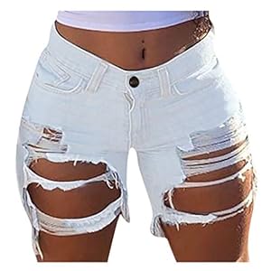 Bermuda en Jean Femme – Pantalon Court en Denim pour Femme Stretch Sport Pantalon Court Tendance Streetwear Jean Couleur Unie Vintage Jean De Plage Basique Short en Jean avec Poche