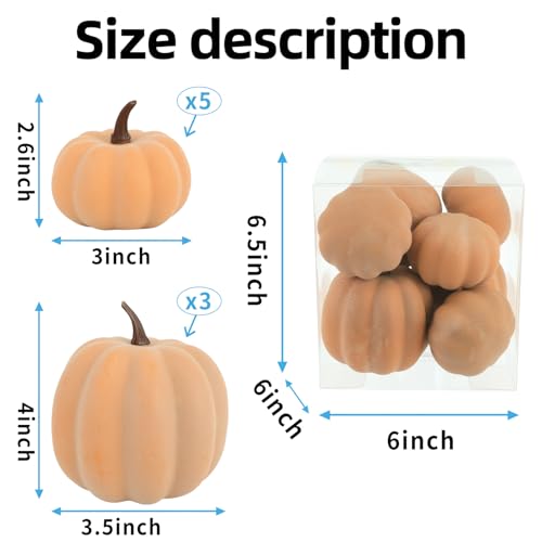 Image of Ghrdopy Fake Pumpkins, 8 Pcs Orange Artificial Pumpkins, Plastic Pumpkins for Thanksgiving Party Table Centerpiece Autumn Home Decoration-C